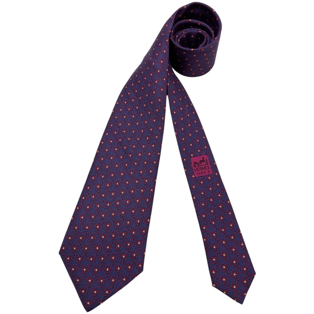 HERMÈS 7351 PA Blue/Burgundy Geometric Silk LUXURY Tie FRANCE